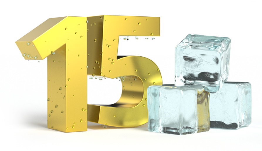 WEdirekt 15 years ice cube maker Golden 15 with three ice cubes